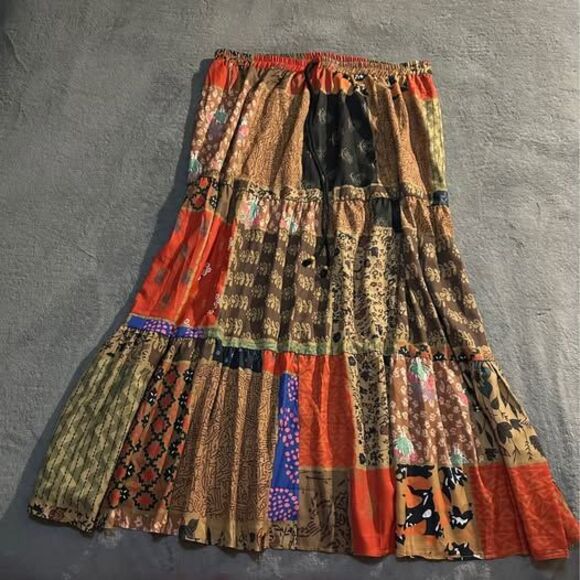 NEW Women’s Plus Size Patchwork Printed Waist Tie Skirt With Ruffle Trim - Picture 4 of 6